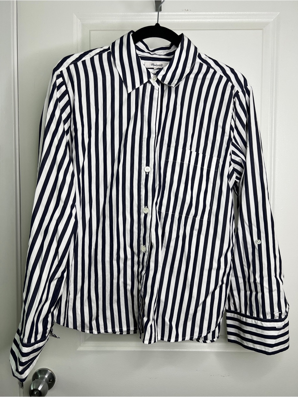 Madewell Easy Y-Neck Button Up Striped Oversized Cotton Shirt M Fall 2024